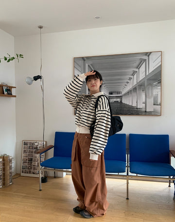 Acop stripe collar zip-up cardigan